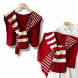 WRAP Stripes Shoulder Wrap Overlay Tie Knitted Cardigan