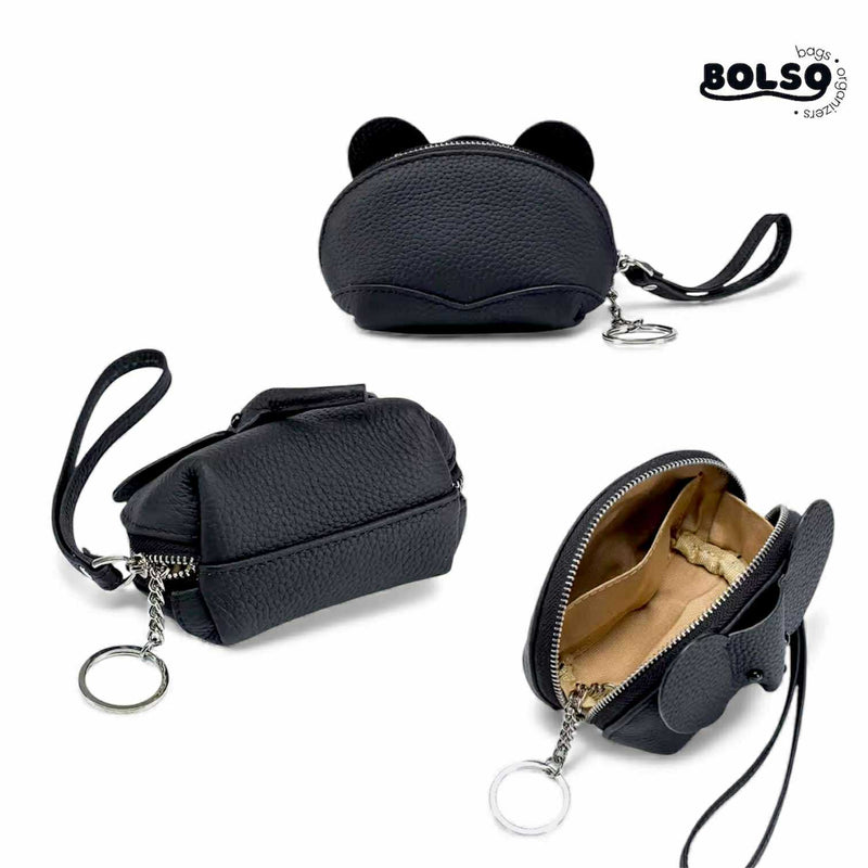 BOLSO Vintage Elephant Genuine Leather Zipper Coin Purse