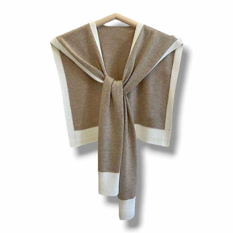 WRAP Two Tone Shoulder Wrap Overlay Tie Knitted Cardigan