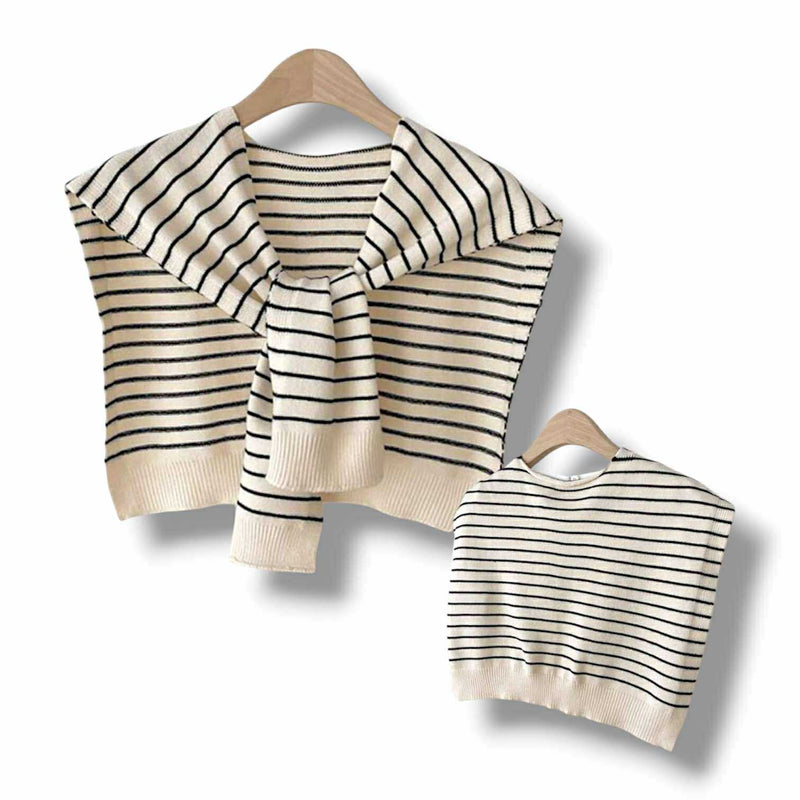 WRAP Stripes Shoulder Wrap Overlay Tie Knitted Cardigan