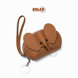 BOLSO Vintage Elephant Genuine Leather Zipper Coin Purse