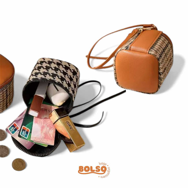 BOLSO Retro Vintage Plaid Compact Coin Purse