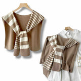 WRAP Stripes Shoulder Wrap Overlay Tie Knitted Cardigan
