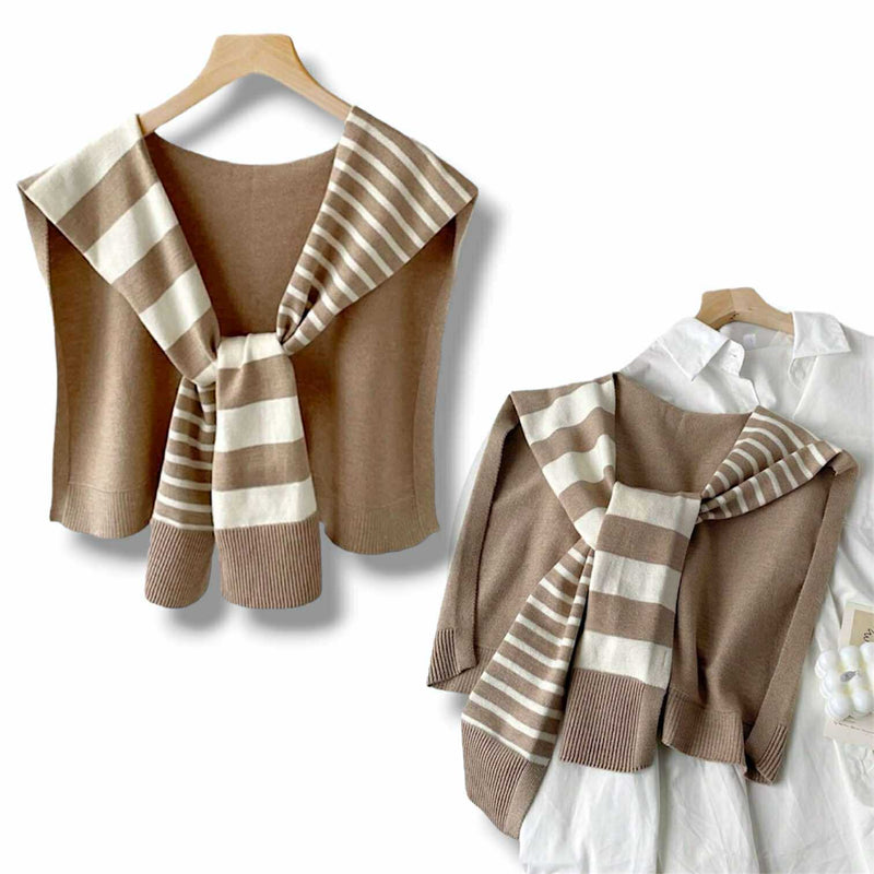 WRAP Stripes Shoulder Wrap Overlay Tie Knitted Cardigan
