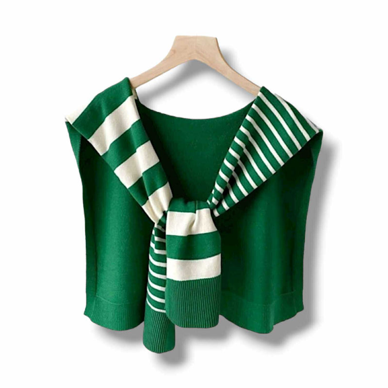 WRAP Stripes Shoulder Wrap Overlay Tie Knitted Cardigan