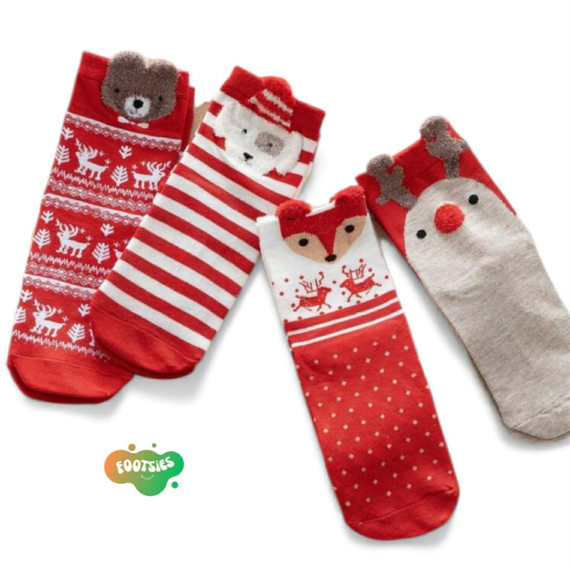 FOOTSIES 4pairs Christmas Mid Calf Socks Set