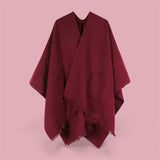 WRAP Warm Plain Cape Shawl with Pockets