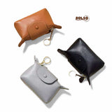 BOLSO Soft Leather Compact Coin Purse w Keychain (Easy Gift)