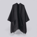 WRAP Warm Plain Cape Shawl with Pockets
