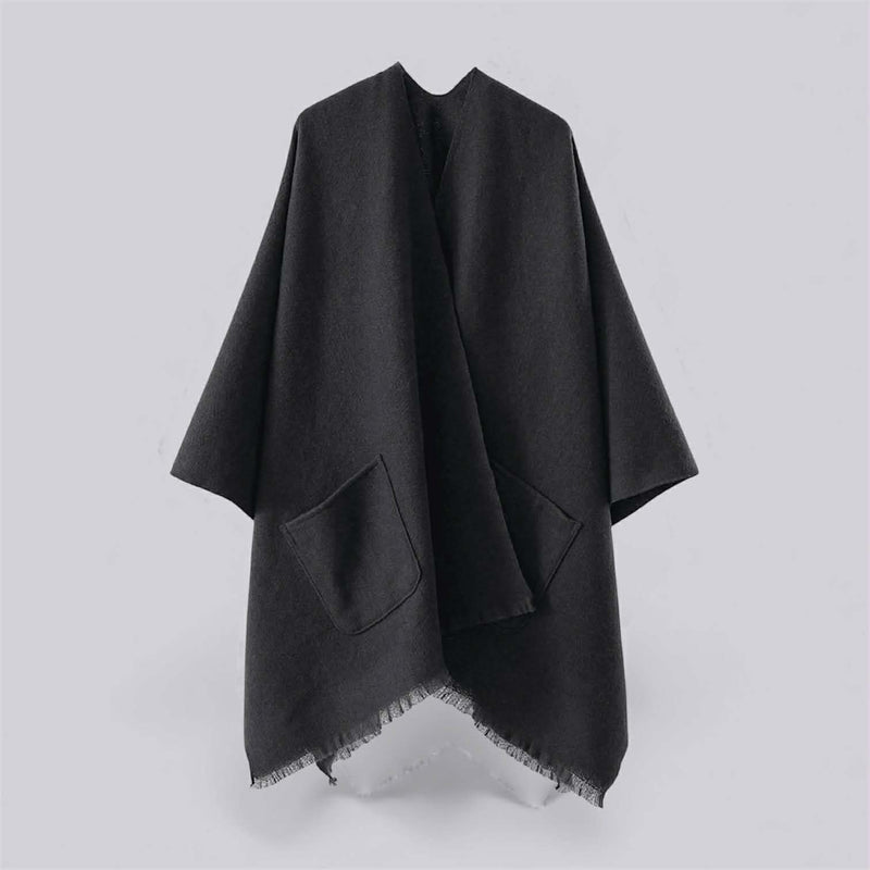 WRAP Warm Plain Cape Shawl with Pockets