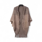 WRAP Fringe Knit Cardigan – Soft Drape Shawl with Ombre Stripes