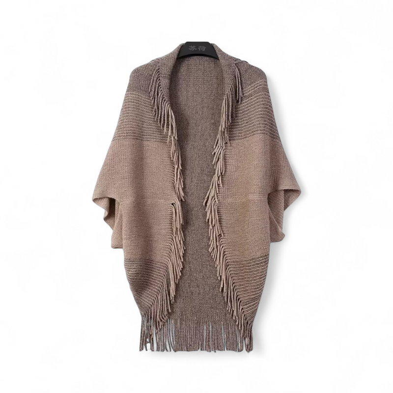 WRAP Fringe Knit Cardigan – Soft Drape Shawl with Ombre Stripes