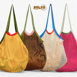 BOLSO Colorful Net Summer Basket Tote Bag