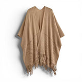 WRAP Warm Knitted Lattice & Tassel Shawl