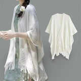 WRAP Warm Knitted Lattice & Tassel Shawl