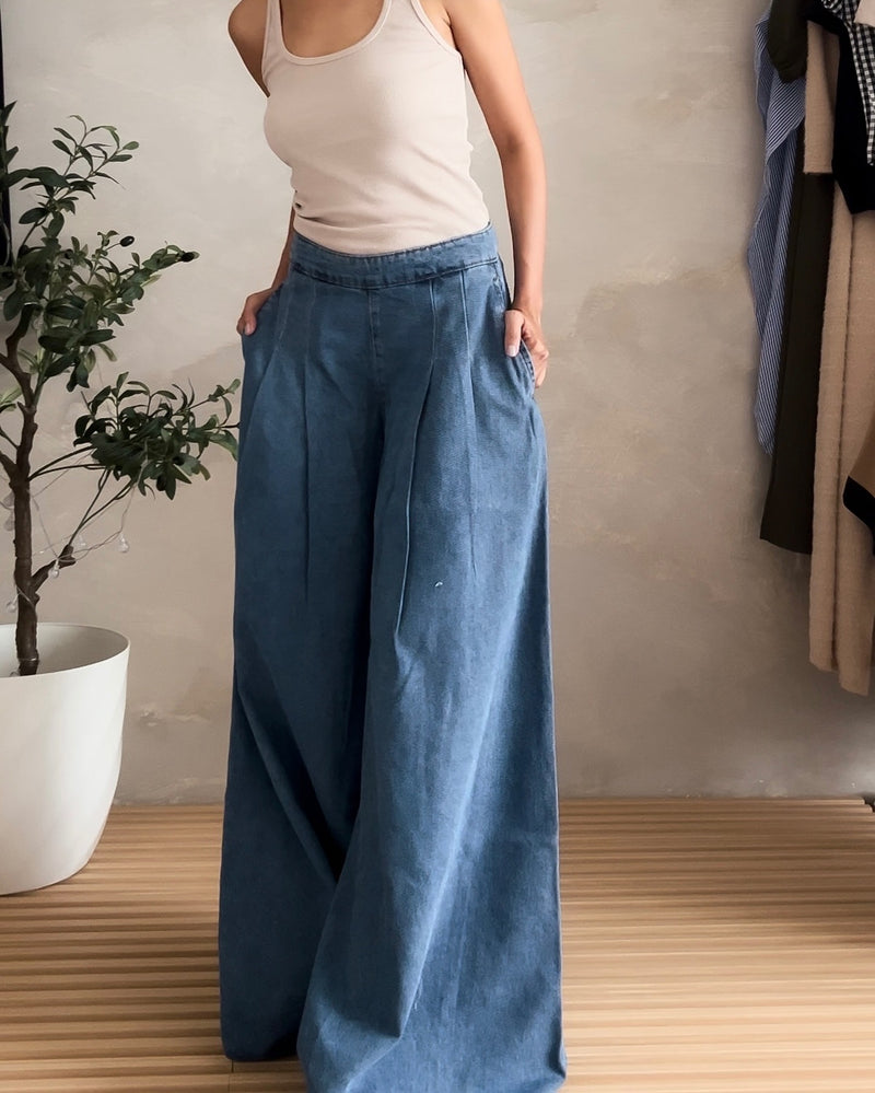 BILLIE Washed Denim Wide Leg Versatile Extra Long Pants Jeans