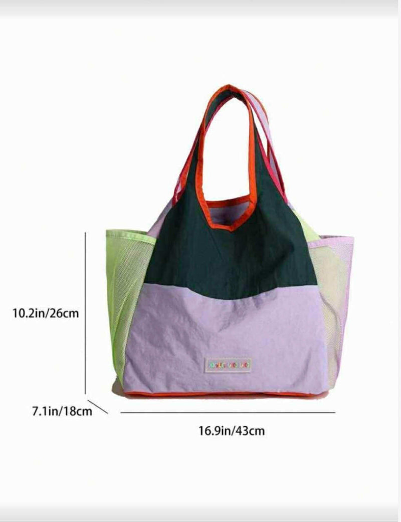 BOLSO Color Block Fabric Snap Closure Tote Bag