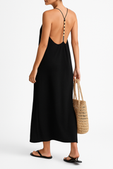 BLK Summer Beaded Strap V Neck Low Back Long Dress