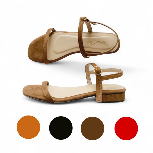 FARAH Suede Slim Strap Easy 1" Block Heels Sandals