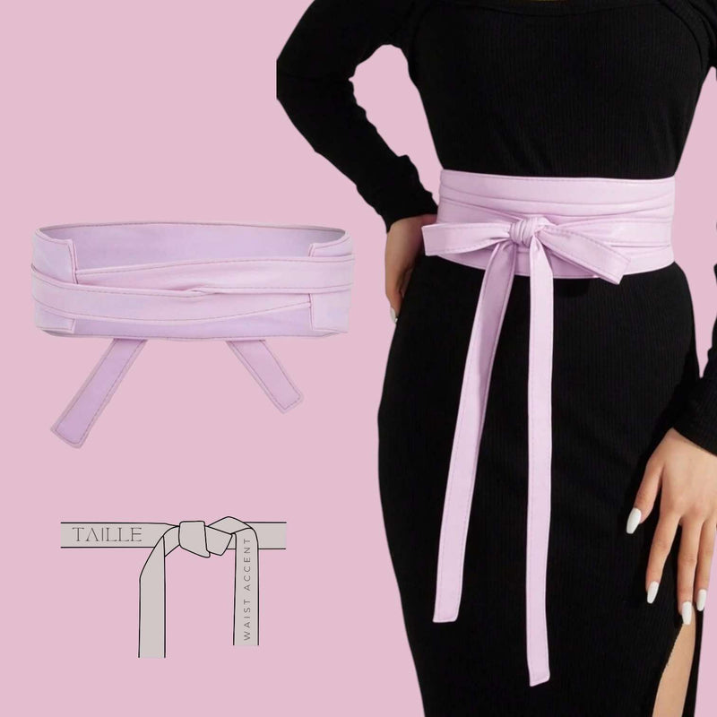 TAILLE Soft Leather Wide Obi Belt Wrap Around