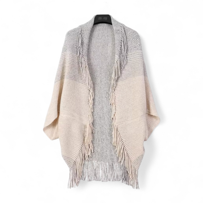 WRAP Fringe Knit Cardigan – Soft Drape Shawl with Ombre Stripes