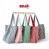 BOLSO Reversible Striped Canvas Tote Bag – Everyday Carryall in Bold Colors