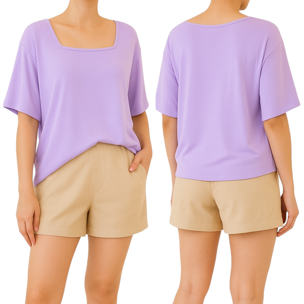 [CLEARANCE] MADISON Soft Loose Square Neck Bell Sleeves and Chino Shorts Set S/M