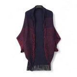 WRAP Fringe Knit Cardigan – Soft Drape Shawl with Ombre Stripes