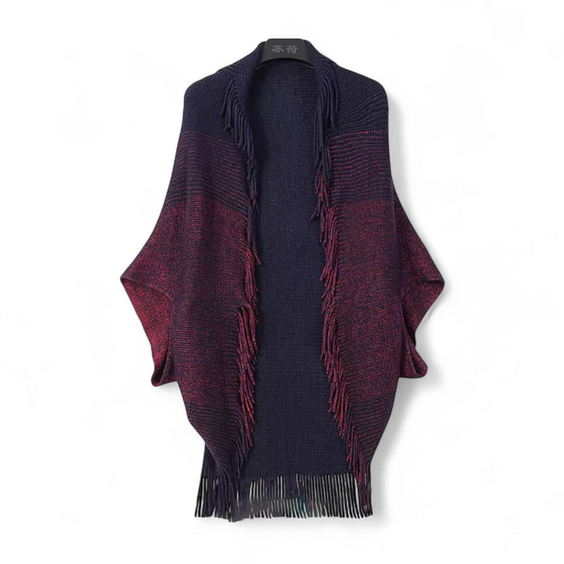 WRAP Fringe Knit Cardigan – Soft Drape Shawl with Ombre Stripes