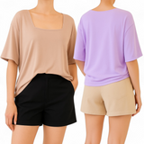 [CLEARANCE] MADISON Soft Loose Square Neck Bell Sleeves and Chino Shorts Set S/M