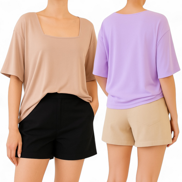 [CLEARANCE] MADISON Soft Loose Square Neck Bell Sleeves and Chino Shorts Set S/M