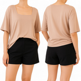 [CLEARANCE] MADISON Soft Loose Square Neck Bell Sleeves and Chino Shorts Set S/M