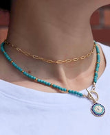 BLING Evil Eye Pendant Beaded Necklace