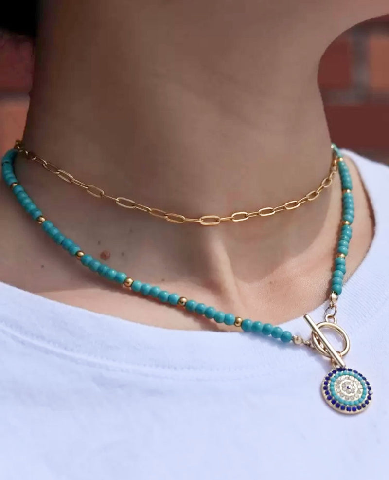 BLING Evil Eye Pendant Beaded Necklace