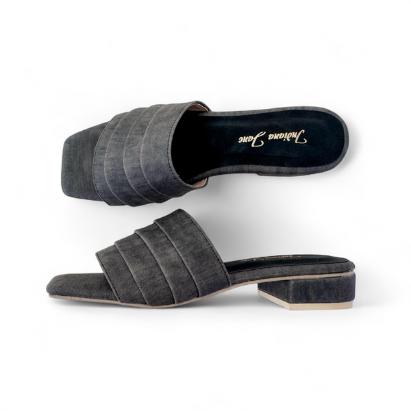 SEPIA Linen Touch 1" Block Heels Slides