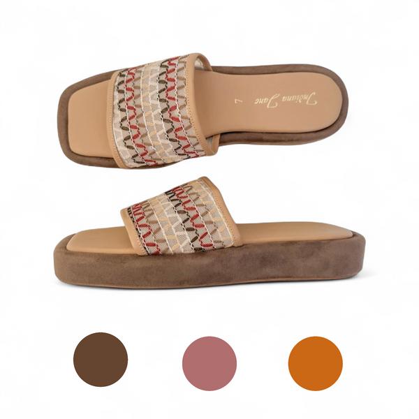 CIARA Mesh Embro Wide Strap Low Platform Slides