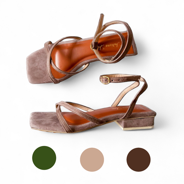 SCARLET Suede Ankle Strap 1" Block Heels Sandals