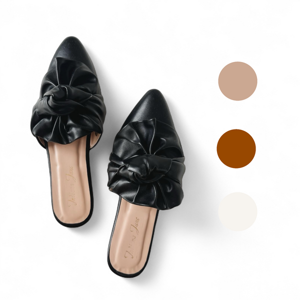 BERLIN Bespoke Neutral Knotted Detail Pointed Mules