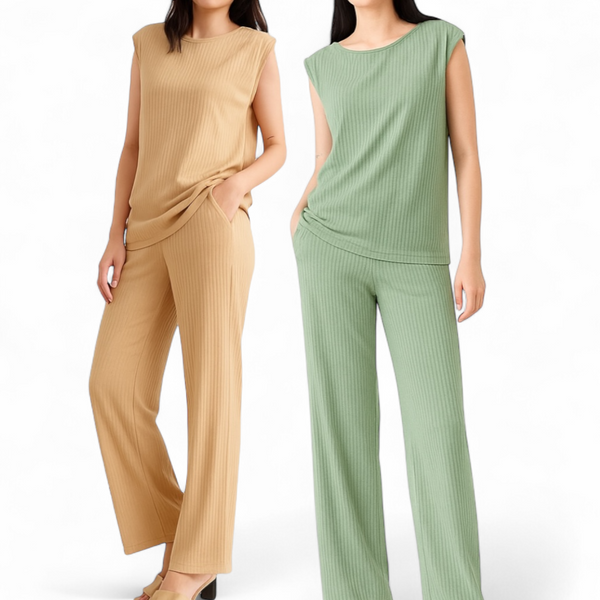 [CLEARANCE] MAXINE Rib Knit Sleeveless Top and Pants Set