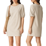 GBOSS Woven Minimalist Puff Sleeve Tunic Dress