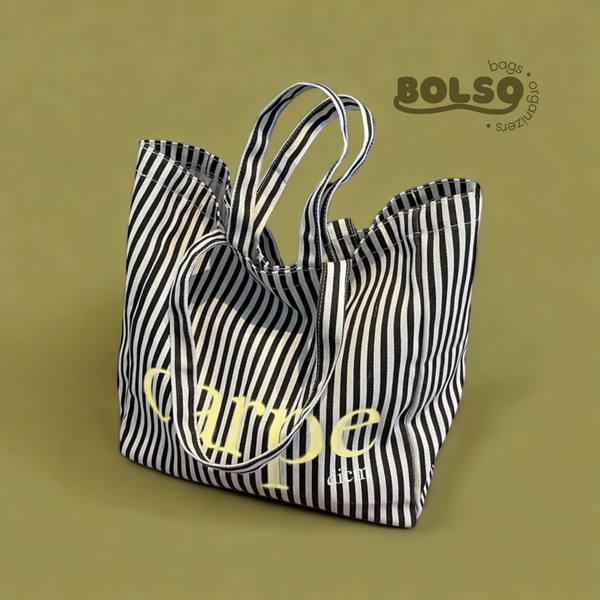 BOLSO Carpe Diem Printed Stripe Large Tote Bag