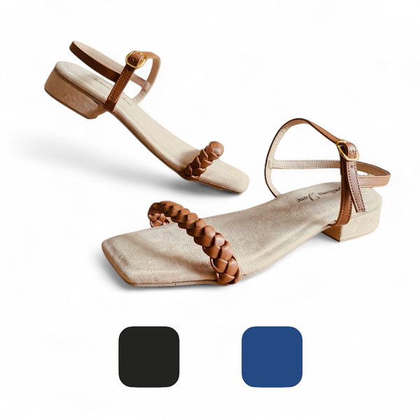 EMERALD Braided Strap 1" Heels Cushion Sole Sandals
