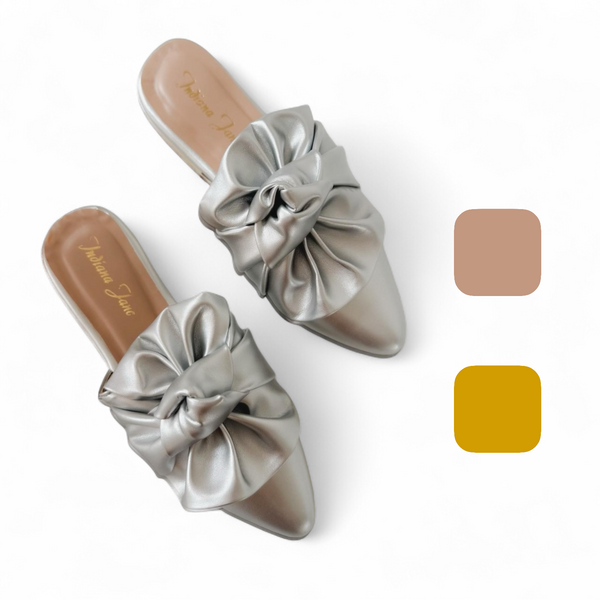 BERLIN Metallic Knotted Ribbon Pointed Mules