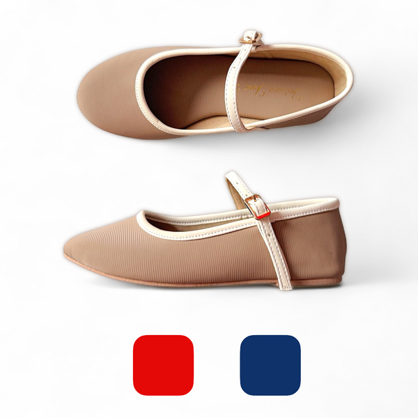 SALLY Two Tone Twill Textured Leather Soft Mary Jane Doll Shoes