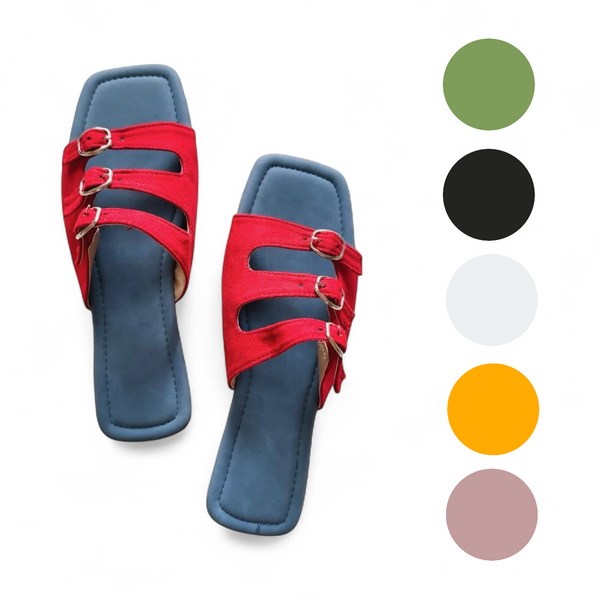 AVA Buckle Straps Two Tone Slip-On Flat Slides