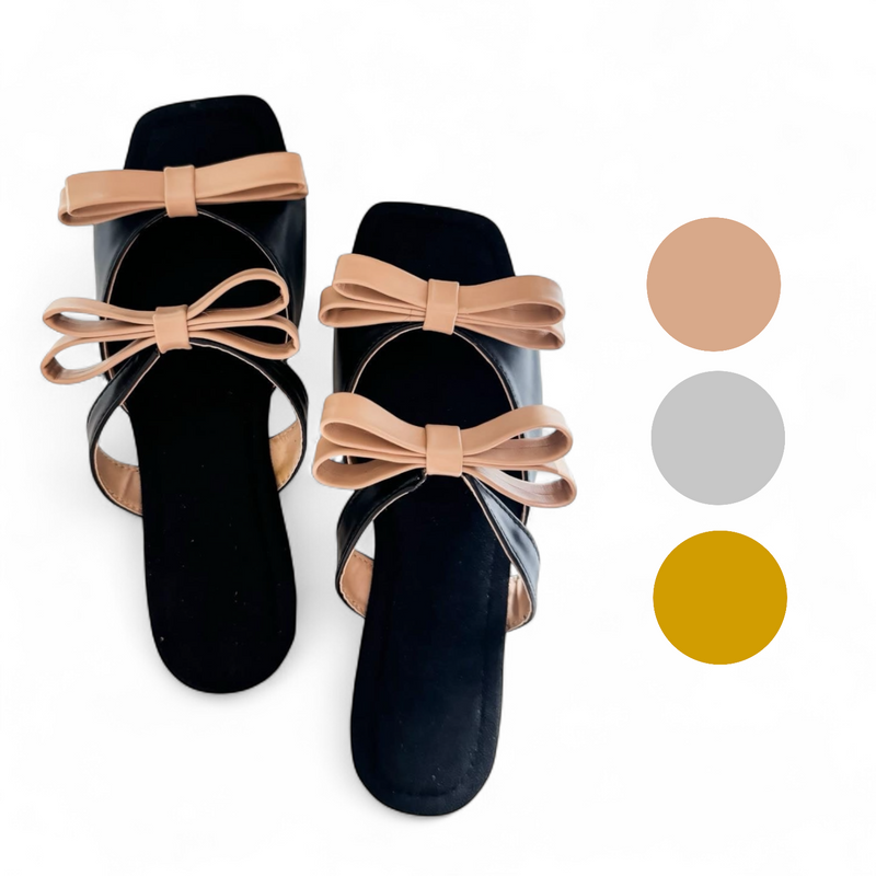 LILA Square Toe Ribbon Strap Slip-On Flat Slides