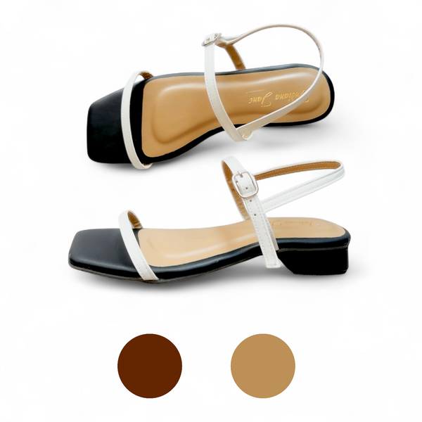 JUNO Classic Two Tone Strap 1” Heel Sandals