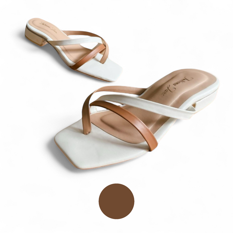 CLOVER Tri-tone Strappy Slip On 1" Heels Sandals