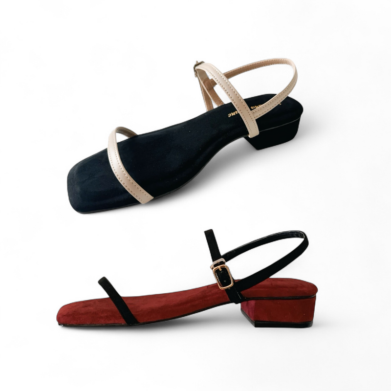 SAPPHIRE Burgundy/Black Strap Block Heels