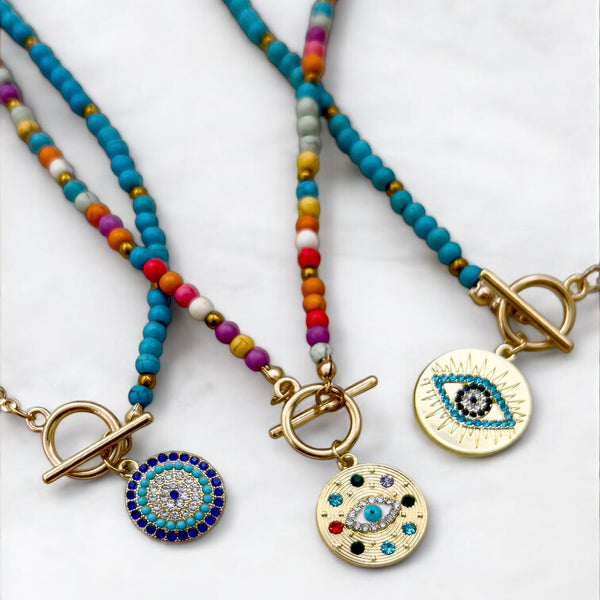 BLING Evil Eye Pendant Beaded Necklace